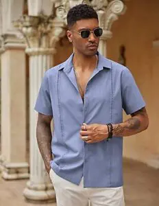 COOFANDY Mens Short Sleeve Cuban Guayabera Shirt